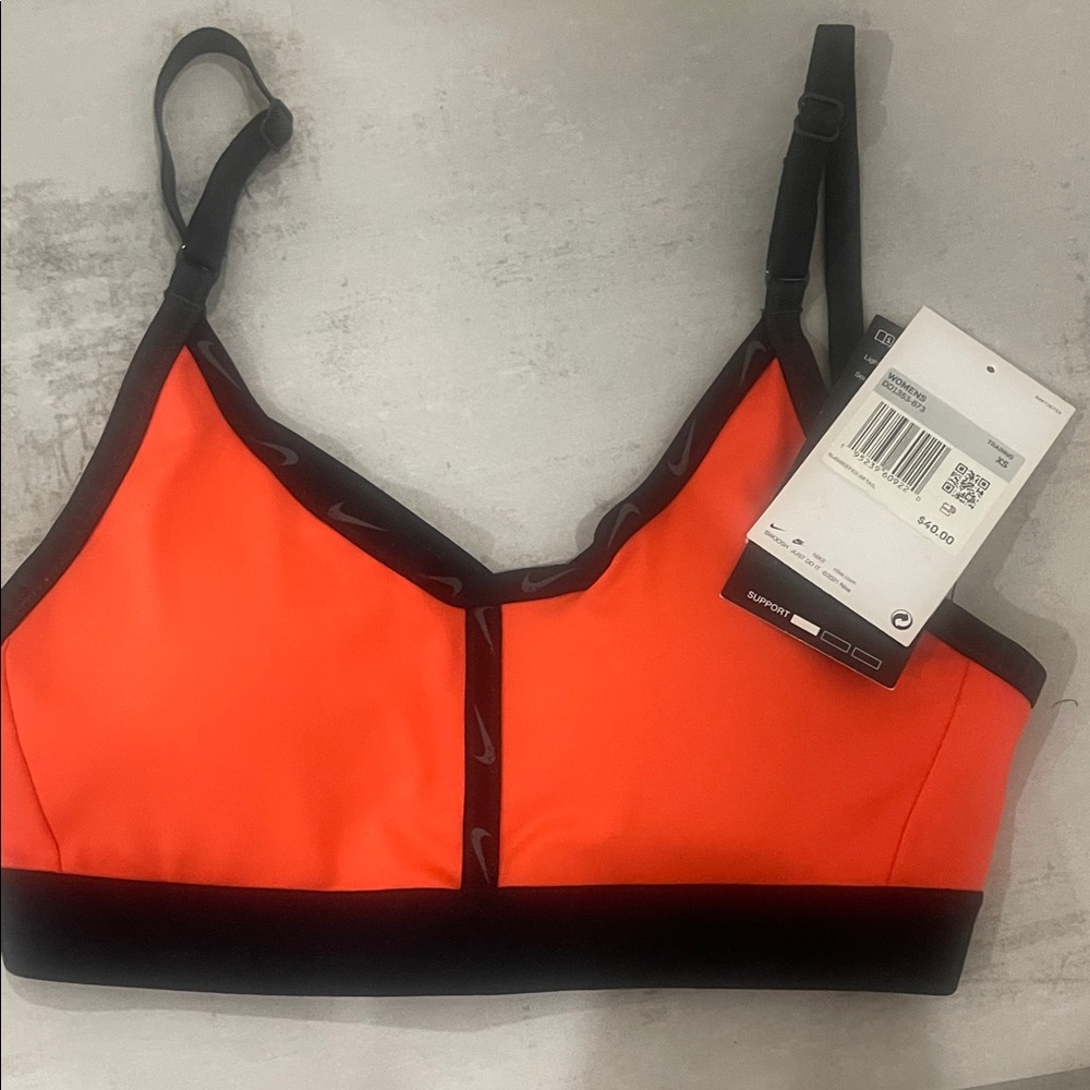 Nike Vibrant Orange and Black Sports Bra NWT